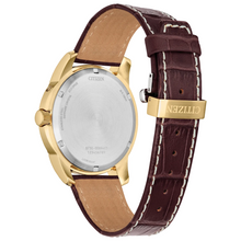Load image into Gallery viewer, CITIZEN Mens ECO ECO Gold-Tone Stainless Steel Case, Brown Leather Strap, Gold-Tone  Dial, WR 0100M BU0082-06P