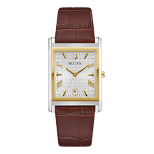 Load image into Gallery viewer, BULOVA Mens BUL Two-Tone Stainless Steel Case, Brown Leather Strap, Silver-White Dial, WR 0030M 98B430