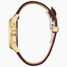 Load image into Gallery viewer, CITIZEN Mens ECO ECO Gold-Tone Stainless Steel Case, Brown Leather Strap, Gold-Tone  Dial, WR 0100M BU0082-06P