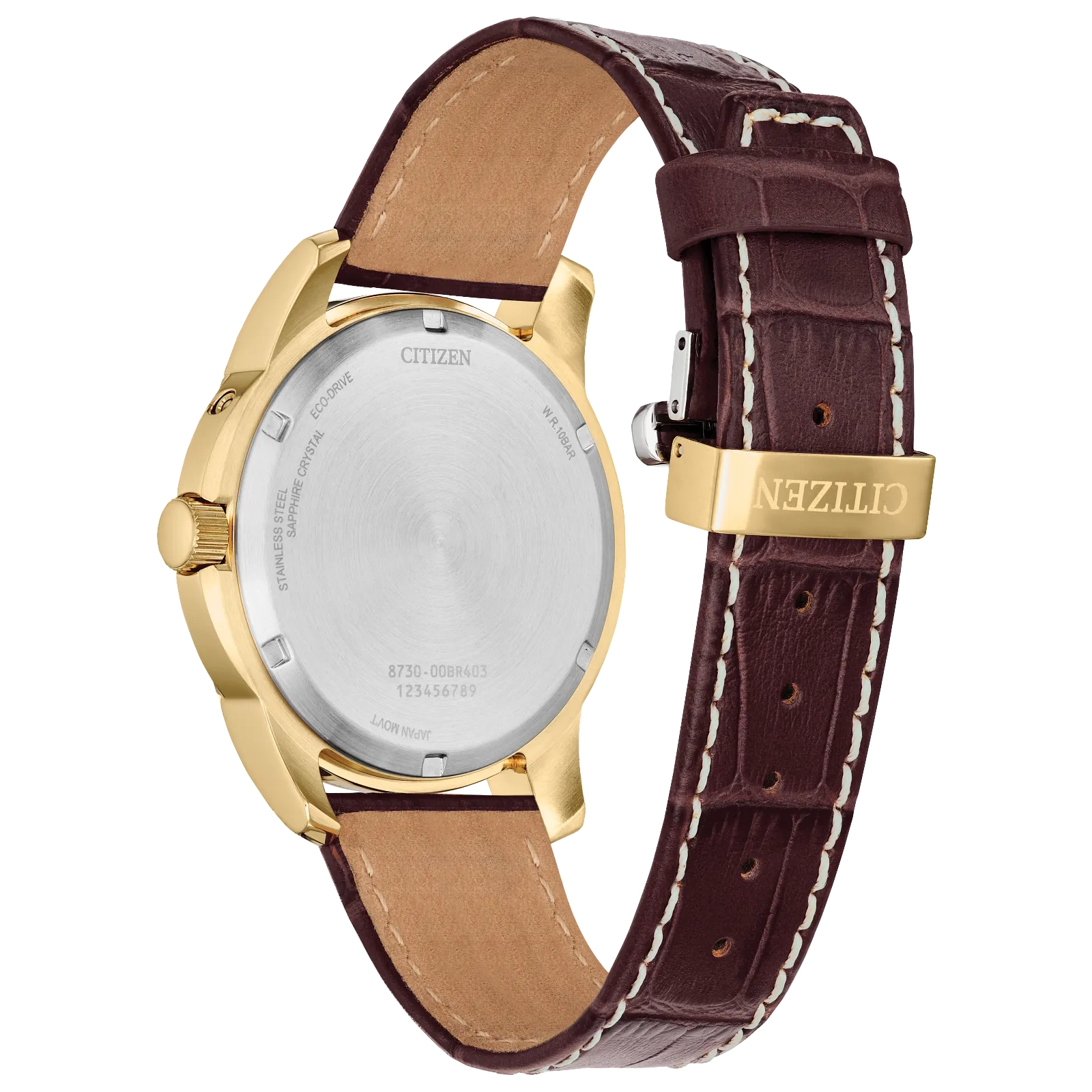 CITIZEN Mens ECO ECO Gold-Tone Stainless Steel Case, Brown Leather