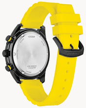 Load image into Gallery viewer, CITIZEN Mens ECO ECO Black Stainless Steel Case, Yellow Silicone Strap, Black  Dial, WR 0100M AT2585-08E
