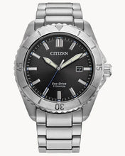 Load image into Gallery viewer, CITIZEN Mens ECO ECO Silver-Tone Super Titanium Case, Silver-Tone Super Titanium Bracelet, Black  Dial, WR 0100M AW1840-50E

