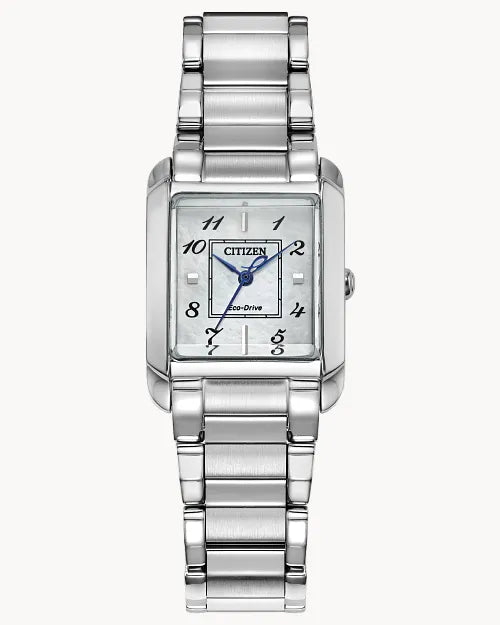 CITIZEN Ladies ECO ECO Silver-Tone Stainless Steel Case, Silver-Tone Stainless Steel Bracelet, White Mother of Pearl  Dial, WR 0050M EW5600-52D