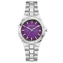 Load image into Gallery viewer, BULOVA Ladies  BUL Silver-Tone Stainless Steel Case, Silver-Tone Stainless Steel Bracelet, Purple  Dial, WR 0100M 96M168
