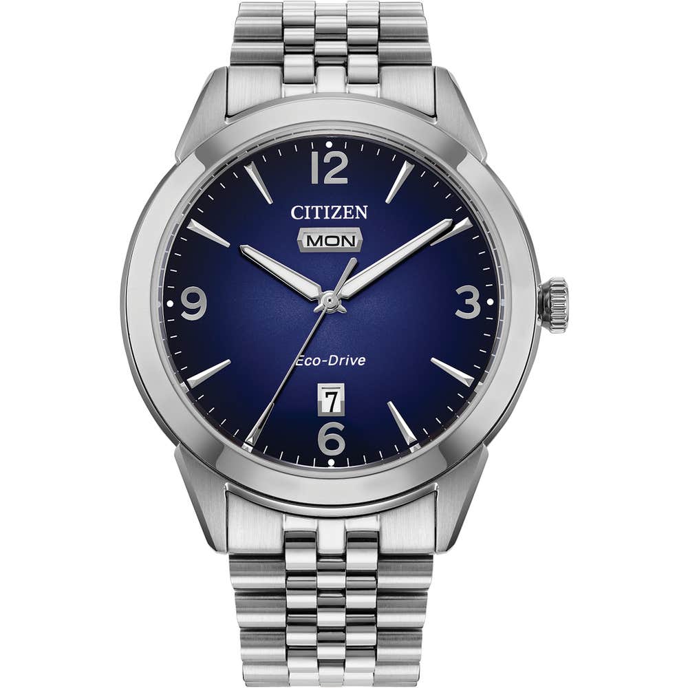 CITIZEN Mens ECO ECO Silver-Tone Stainless Steel Case, Silver-Tone Stainless Steel Bracelet, Blue  Dial, WR 0100M AW0150-53L